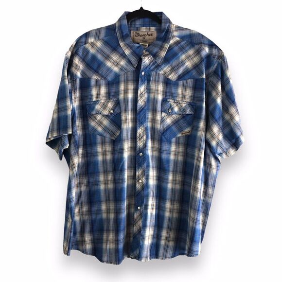 Wrangler Wrancher Mens Size 3X Blue Plaid Pearl Snap Shirt Cowboy Farmer Classic - Picture 1 of 16